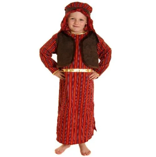 Costume di Carnevale da pastore del presepe, da bambino, colore: marrone e rosso, taglia: 4-6 anni