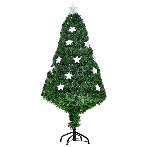 HOMCOM Albero di Natale artificiale 120cm in fibra ottica con 16 luci LED a forma di stella foltissimo