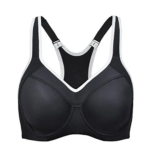 SYROKAN Donna Reggiseno Sportivo Massimo Sostegno con Ferretto e Imbottito Nero 3D (UK 34D)