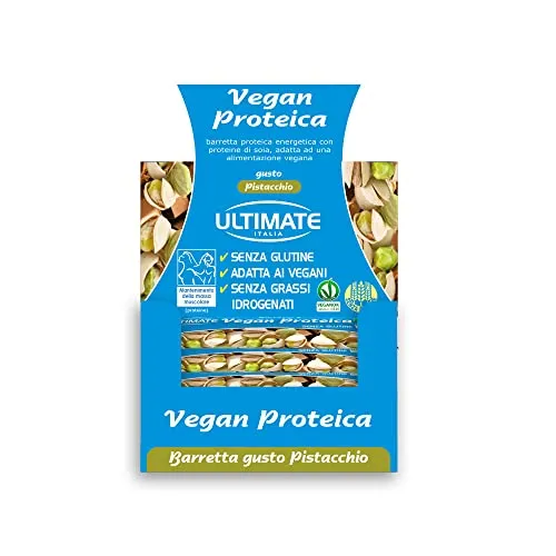 Ultimate Italia - Barretta vegan proteica al 27% - gusto pistacchio - 24x40g - senza glutine, senza lattosio, 100% vegetale