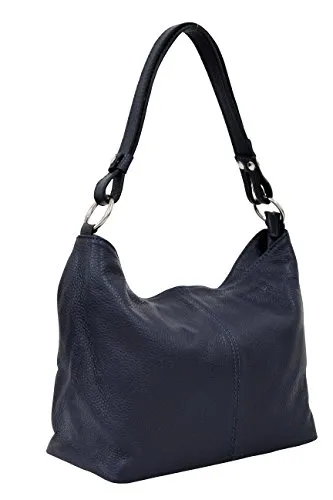 Ambra Moda GL005 - Borsa con tracolla, borsa a mano in pelle, borsa da spalla, hobo bag da donna, Blu (Blu scuro), M