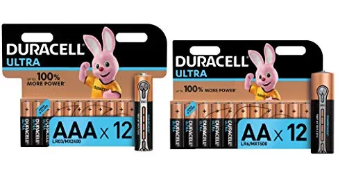 Duracell Ultra AA + AAA con Powerchek - 12 Batterie Stilo Alcaline + 12 Batterie Ministilo Alcaline