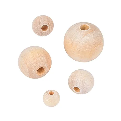 Perline Naturale Rotondo in Legno Perle Distanziale Sciolto per Gioielli Fai Da Te, 150 Pezzi, 5 Taglie (8 mm / 10 mm / 12 mm / 16 mm / 20 mm)