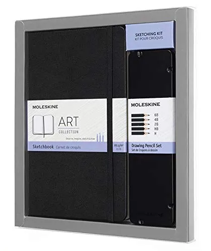 Moleskine Collezione Art Kit per Schizzi Taccuino per Schizzi Large e Set di Matite da Disegno, Nero, Large