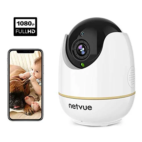 Netvue Full HD 1080P Telecamera wi-fi Interno, Videocamera Sorveglianza Compatibile con Alexa, Webcam Wifi per Bambini con Visione Notturna, Audio Bidirezionale, Rilevamento di Umano Movimento