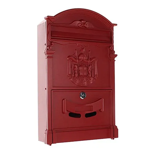 HomeDesign cassetta postale HomeDesignMailbox HDM-100-Rossa, in lamiera d'acciaio, con design retrò, 2 finestrelle di ispezione, targhetta portanome e serratura a cilindro di colore rosso.