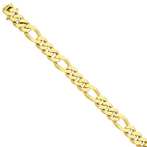 Bracciale da donna in oro giallo massiccio 14 ct, 11,8mm Fancy Link 21,6 cm
