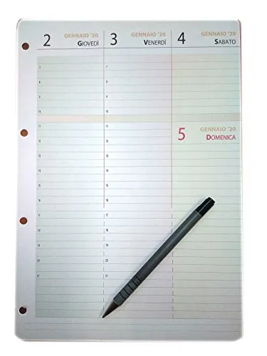 Ricambio agenda settimanale A4 21x30cm - 4 fori - per raccoglitore con 2/4 anelli