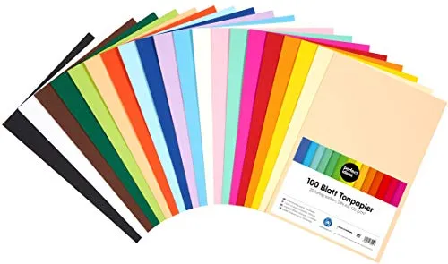 perfect ideaz 100 fogli Carta da zucchero colorati in formato DIN-A5 (148 x 210 mm), Cartoncini colorazione integrale, disponibili in 20 diversi colori, spessore 120 g/m², bricolage di alta qualità