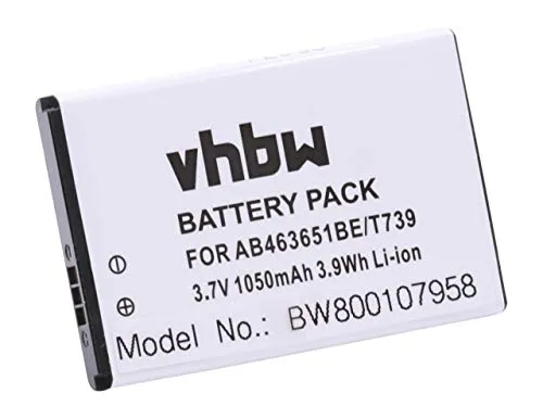 vhbw Li-Ion batteria 1050mAh (3.7V) compatibile con cellulari e smartphone sostituisce Samsung AB463651BA, AB463651BABSTD, AB463651BE, AB463651BEC, AB463651BU, AB46365UG