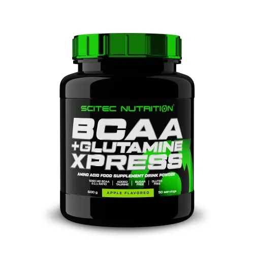 Scitec Nutrition BCAA + Glutamine Xpress, Bevanda in polvere di aminoacidi aromatizzata con glutamine e taurina, senza zuccheri, senza glutine, 600 g, Mela