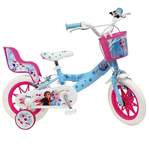 Mondo Toys - Bici Mod. FROZEN II DELUXE per bambino / bambina - misura 12’’ - rotelle e freno anteriore / posteriore - colore azzurro / rosa - 25281