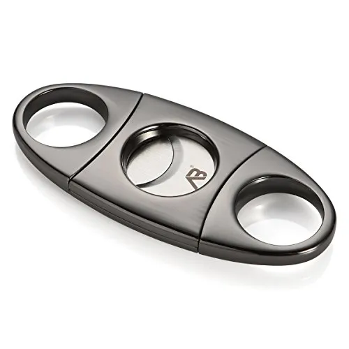 ALASKA BEAR - Cigar Cutter Stainless Steel Guillotine Double Cut Blade in Black Gift Pouch (Gun Black)