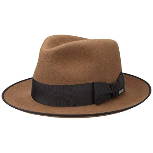 Stetson Cappello Feltro di Pelo Penn Fedora Uomo - Made in The EU Estivo da Invernale con Nastro Grosgrain, pistagna Estate/Inverno - 60 cm Marrone