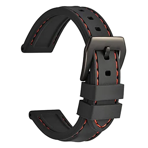 WOCCI 22mm Impermeabile Cinturino per Orologio da Uomo in Silicone con Fibbia Nera (Nero)