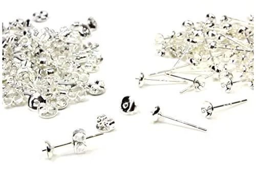 NK HolzSchmuck Orecchini argento Sterling 925 | 50 paia | gioielli fai da te, placcato argento | Creazione di gioielli | Chiusura a farfalla