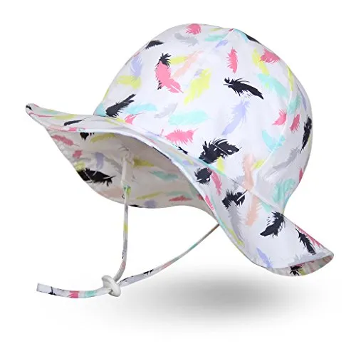 Ami&Li tots Ragazza Cappello da Sole Regolabile Broad Edge Cappello Protezione Solare UPF 50 per Bambino Ragazza Ragazzo Infantile Bambini Unisex-M:Piume Colorate