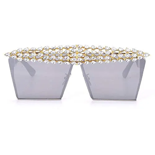 Occhiali da Sole da Uomo Occhiali da Sole con Diamanti Quadrati Donna Uomo Flat Top Crystal Punk Occhiali da Sole Specchio con Strass Occhiali da Vista Viola Viola Uv400 4 Argento