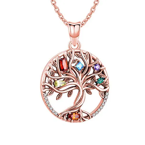 Collana albero della vita, ciondolo in argento sterling S925 placcato oro rosa/oro, gioielli da donna in zirconio 5A (oro rosa)