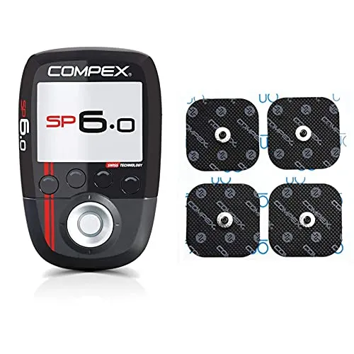 Compex Sp 6.0 Elettrostimolatore, Nero con Banda Rossa & Cefarcompex - Elettrodi Performance Snap 5X5 Cm