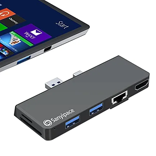 Adattatore Ethernet per Surface Pro 6/5/4, Dock Station Hub per Microsoft Surface Pro 6 con Porta RJ45 Gigabit Ethernet, Porta HDMI 4K, 2 Porte USB 3.0, Porte per Lettore di Schede SD/Micro SD