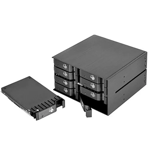 SilverStone SST-FS208B - Backplane Mobile Rack Hot Swap in alluminio per disco rigido interno per 8x 2,5 pollici SAS/SATA HDD o SSD, adattabile per qualsiasi Drive Bay da 2x 5,25 pollici, con ventola e blocco, nero