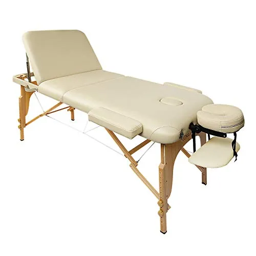 Naipo Lettino de Massaggio Lettini per Massaggi de Trasporto Portatile Deluxe Professionale da 3 Sezioni con Struttura in Legno Faggio Tedesco Custodia per Trasporto- Beige