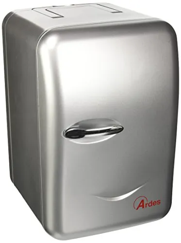 Ardes ARTK44A Mini Frigo Elettrico Portabile 6 Litri Con Cavo Per Casa E Cavo Con Spina Accendisigari Per Auto Con Scaffale Removibile, Argento, 26 x 20 x 31 cm