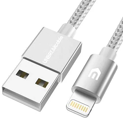 UNBREAKcable Cavo iPhone con Certificazione [6.6ft 2m] Caricatore Cavo iPhone di Nylon per iPhone X/XS/XS Max/XR/8/8 Plus/7/7 Plus/6s/6s Plus/6/6 Plus/5c/5s/5, iPad - Grigio Argento