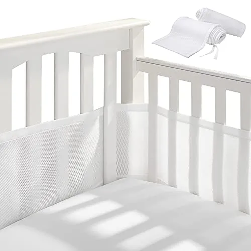 Paracolpi Lettino Paracolpi Lettino 4 Lati Paracolpi Culla paracolpi lettino neonato Cradle Protector Baby protezione angoli 2 pannelli (340 * 29CM +160 * 29CM) Bianco