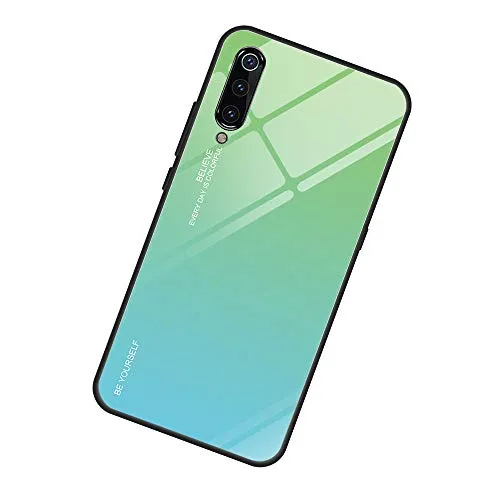 Alsoar Ultra Sottile Custodia per cellulare per Xiaomi Mi 9 SE Custodia Protettiva Gradient 9H Vetro Temperato Cornice in Silicone Morbido Antiurti Antigraffio Vogue Cover Xiaomi Mi 9 SE (Verde Ciano)