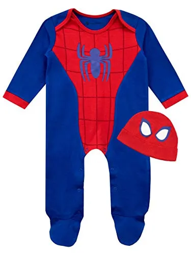 Marvel Tutine Neonato e Cappello Bambino | Body Neonato Spiderman Blu 6-9 Mesi