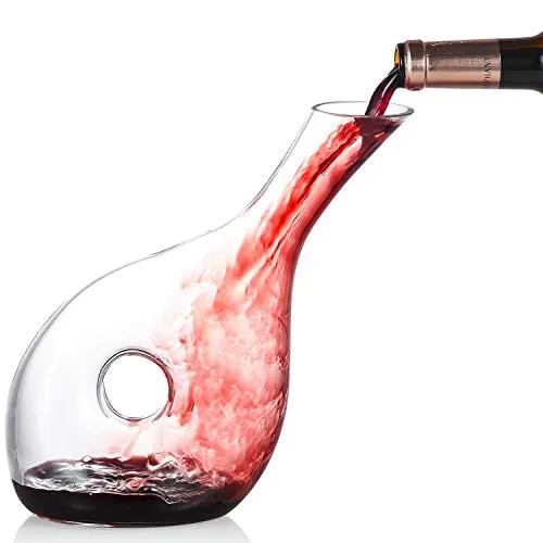 Cooko Decanter per Vino, Decantatore per Aeratore del Vino in Cristallo Premium, Caraffa per Vino Senza Piombo, Fatto a Mano Forma Inclinata Accessaries del Vino con 1200ml