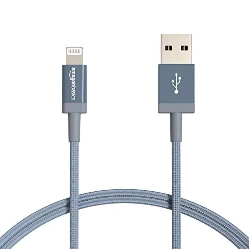 Amazon Basics - Cavo di ricarica Lightning/USB-A, certificato MFi, in nylon intrecciato, per iPhone, grigio scuro, 0,9 m, confezione da 2