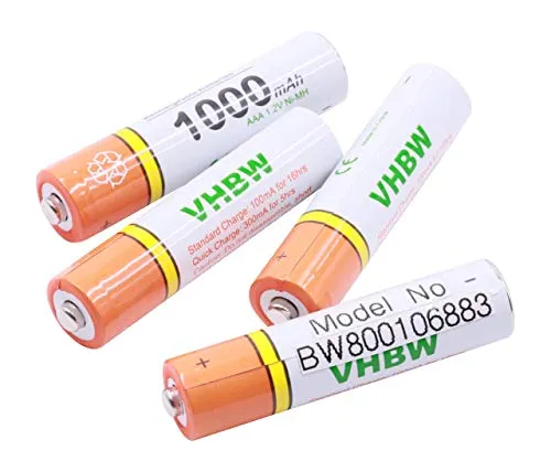 vhbw 4 x AAA, Micro, R3, HR03 batteria compatibile con Siemens Gigaset E370HX, E560, E560A Plus, E560HX, E630HX (1000mAh, 1.2V, Ni-MH)