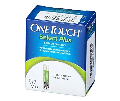 OneTouch Select Plus Strisce reattive I 25 test glicemici I per l’automonitoraggio del diabete I 1 confezione I 25 strisce reattive incluse