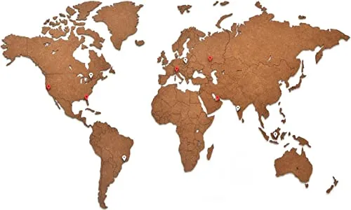 MiMi Innovations Lussuosa mappa del mondo in legno - Decorazione murale/Mappa mondiale arte della parete per casa, ufficio, camera da letto e corridoio - 90X54 cm - Marrone