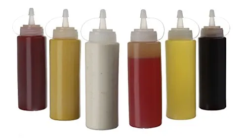 Oaklyn (6 Pezzi) Bottiglie da spremere in plastica da 415 ml con Vite sul Cappuccio – Migliori Dispenser per Ketchup, Senape, maionese, Salsa Piccante – Set Bottiglie Salse BPA Free per Cucinare