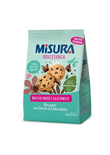 Misura Dolcesenza a Basso Indice Glicemico Frollini con Gocce di Cioccolato | Biscotti con Gocce di Cioccolato | Confezione da 200 grammi