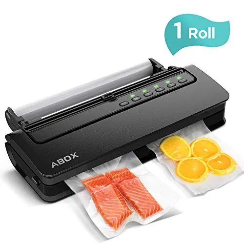 Macchina Sottovuoto per Alimenti Professionale, ABOX V63 5 in 1 Sigillatrice Sottovuoto Secchi e Umidi Automatico Vacuum Sealer Sigillatore a Vuoto Cibi con 1 Rotolo e Tubo per Casa Uso Domestico