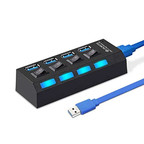 Nething Hub USB 3.0 4 porte alimentato, multipresa usb 3.0 con interruttori per PC, Macbook, Notebook, chiavette USB