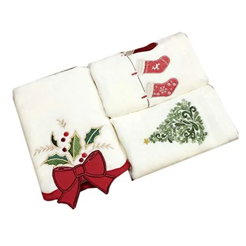 SODIAL Serie di Natale Asciugamani di Cotone Campane di Natale Calze per Alberi di Natale Asciugamani Decorazioni Regali Asciugamani Ricamati Asciugamani Regalo di Natale