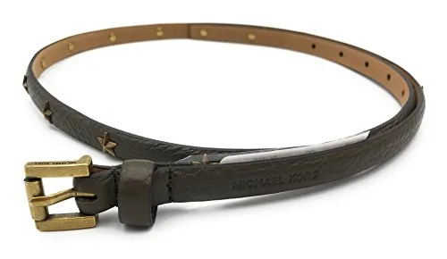 Michael Kors - Cintura sottile, taglia M, lunghezza 105 cm, larghezza 1,5 cm, in vera pelle con stelle dorate, da donna