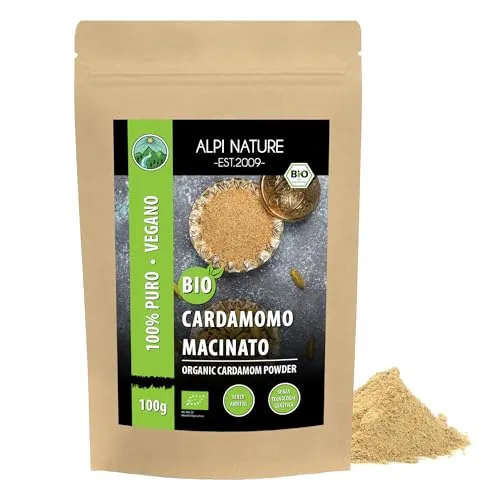 Cardamomo biologico macinato (100g), cardamomo in polvere da agricoltura biologica, senza glutine, senza lattosio, testato in laboratorio, ovviamente senza additivi, cardamomo vegano in polvere