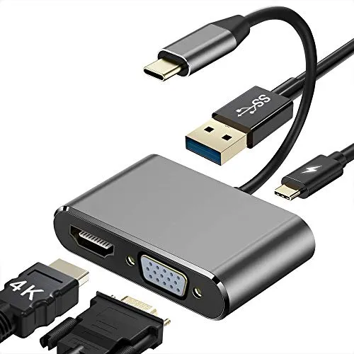 Adattatore VGA da USB C a HDMI, Hub Weton 4 in 1 da Tipo C a HDMI VGA Femmina con Convertitore Multiporta USB 3.0 4K 30 HZ per MacBook Pro/Air, iMac, Huawei Mate, Samsung Galaxy/Note, Laptop