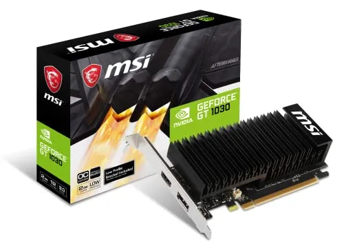 MSI Scheda grafica NVIDIA GEFORCE GT 1030 2GHD4 LP OC '2 GB GDDR4, 1518 MHz, design a basso profilo, DisplayPort, HDMI, sistema di raffreddamento passivo senza ventola