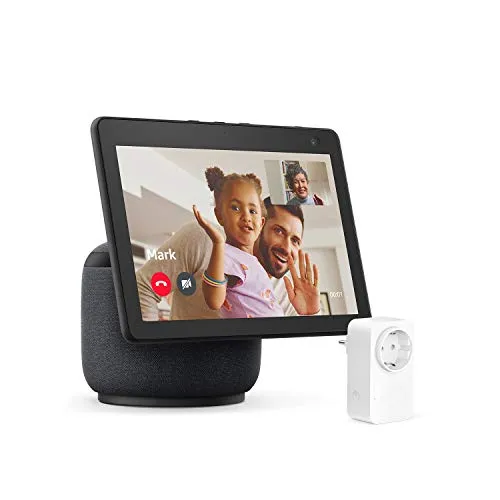 Echo Show 10 (3ª generazione), Antracite + Amazon Smart Plug (presa intelligente con connettività Wi-Fi), compatibile con Alexa - Kit di base per Casa Intelligente