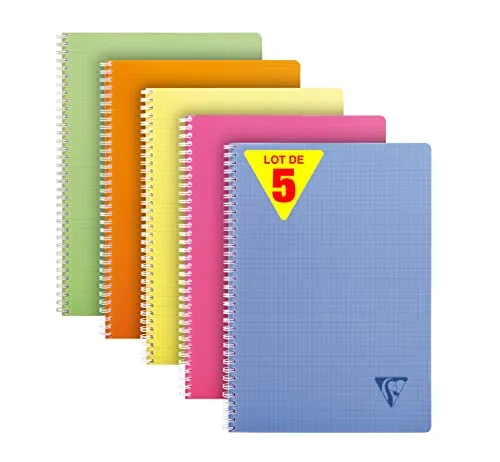 Clairefontaine 328126C Collection Linicolor FRESH Lotto di 5 Quaderni spiralati - A4 21x29,7 cm - 180 Pagine a Quadretti piccoli - Carta Bianca 90 g - Copertina in Polipropilene - Colori Casuali