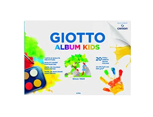 Giotto Kids, Album da 20 fogli carta bianca a grana fine per pittura, A3, 200g/m2