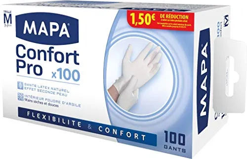 Guanti Mapa Latex Confort Pro, Confezione da 100 guanti Taglia 7 / M